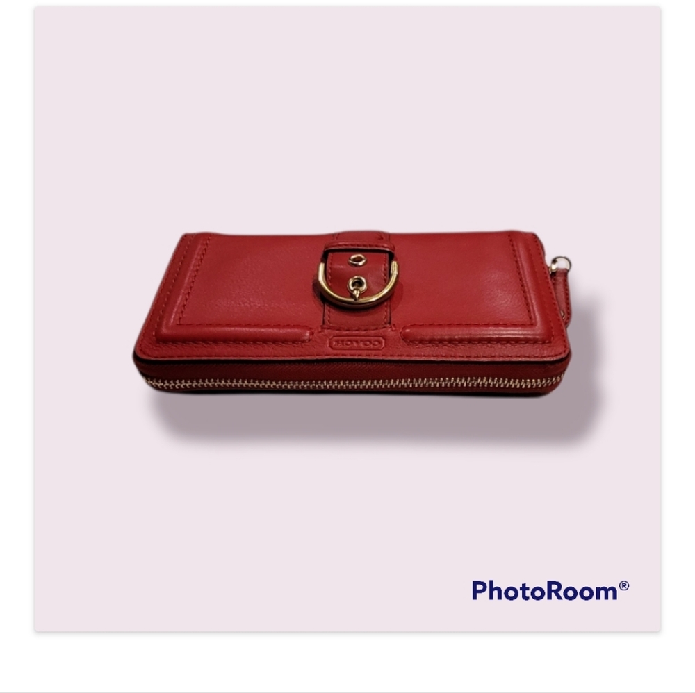 Coach Red Leather Wallet with Gold Hardware